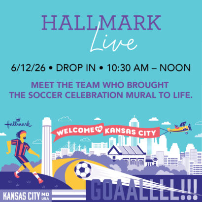 Our next public event is June 12th, 10:30 AM to noon. You'll meet three Hallmark artists who designed our soccer-themed mural outside on Crown Center Square.