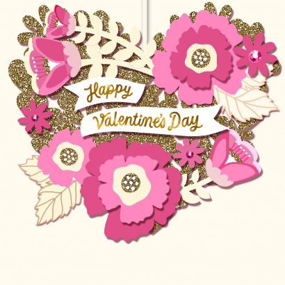 Pink and Gold Glitter Floral Ornament Valentine's Day Card