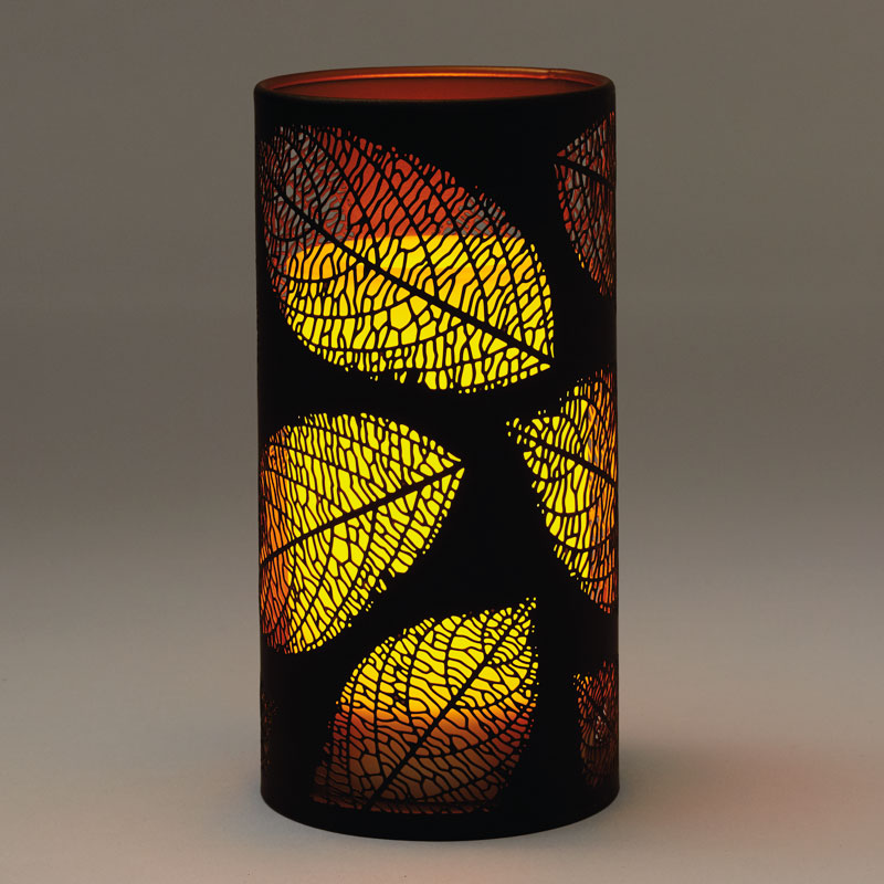Lasered Leaf Candle Holder With Flameless Pillar Candle Hallmark