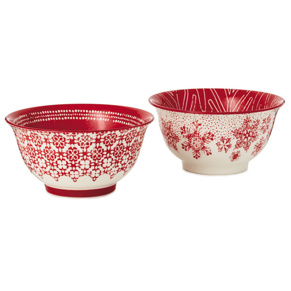 Holiday Time Red and White Snowflake Batter Bowl, Stoneware Ceramic 