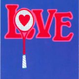 1970 Valentine's Day Card says Love with a picture of a tennis raquet