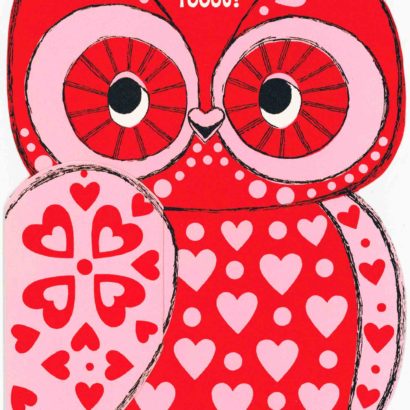 1977 Valentine's Day Card says Guess Who Like you? and has a picture of an owl