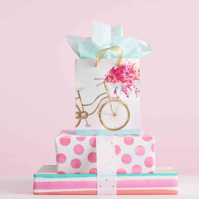 Hallmark Gift Wrap - Simply Pretty Collection Gold Bicycle Bag and Elegant Gift Wraps