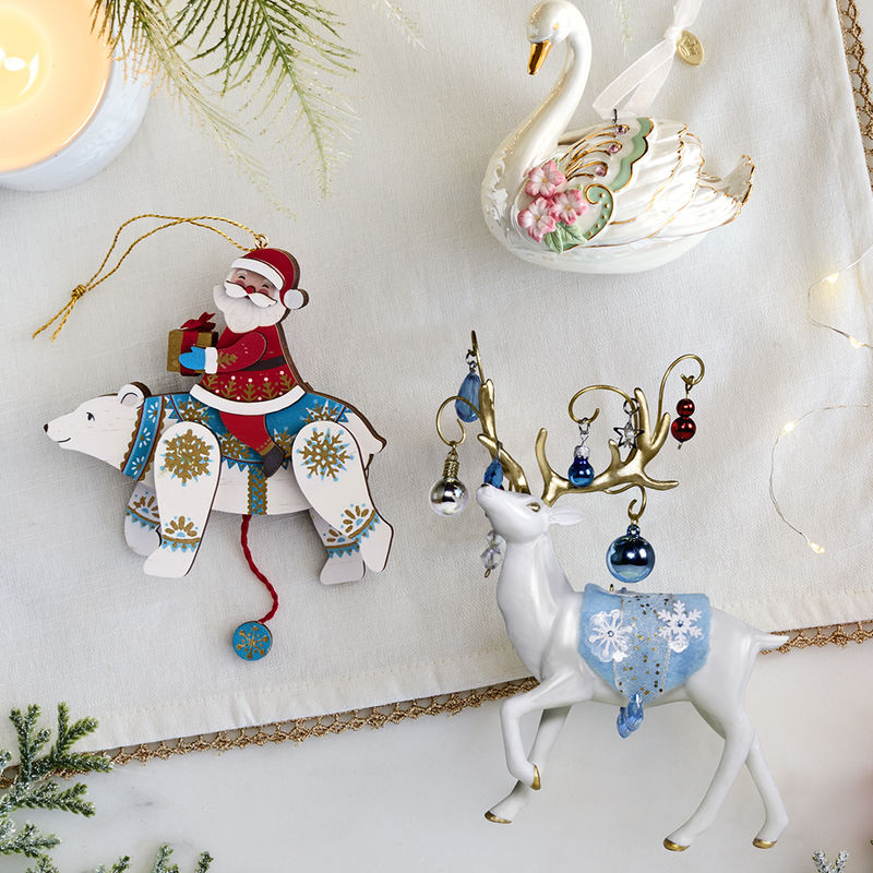 PullString Polar Bear and Santa Wood Ornament Hallmark Corporate